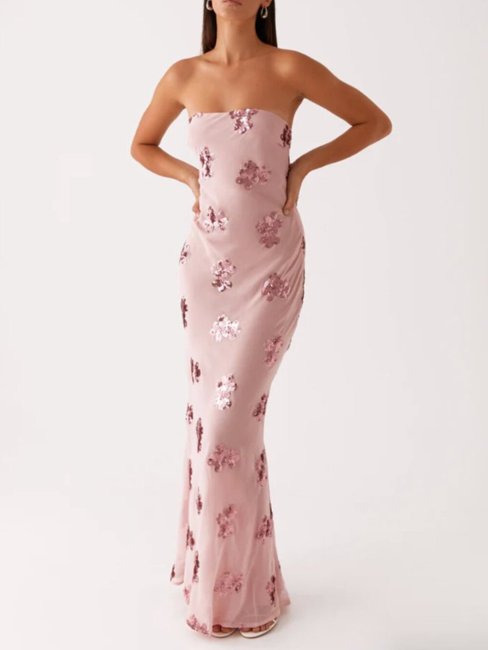 Peppermayo NWT Sweet Escape Sequin Strapless Maxi Dress in Baby Pink- Size US 18 - Picture 2 of 16